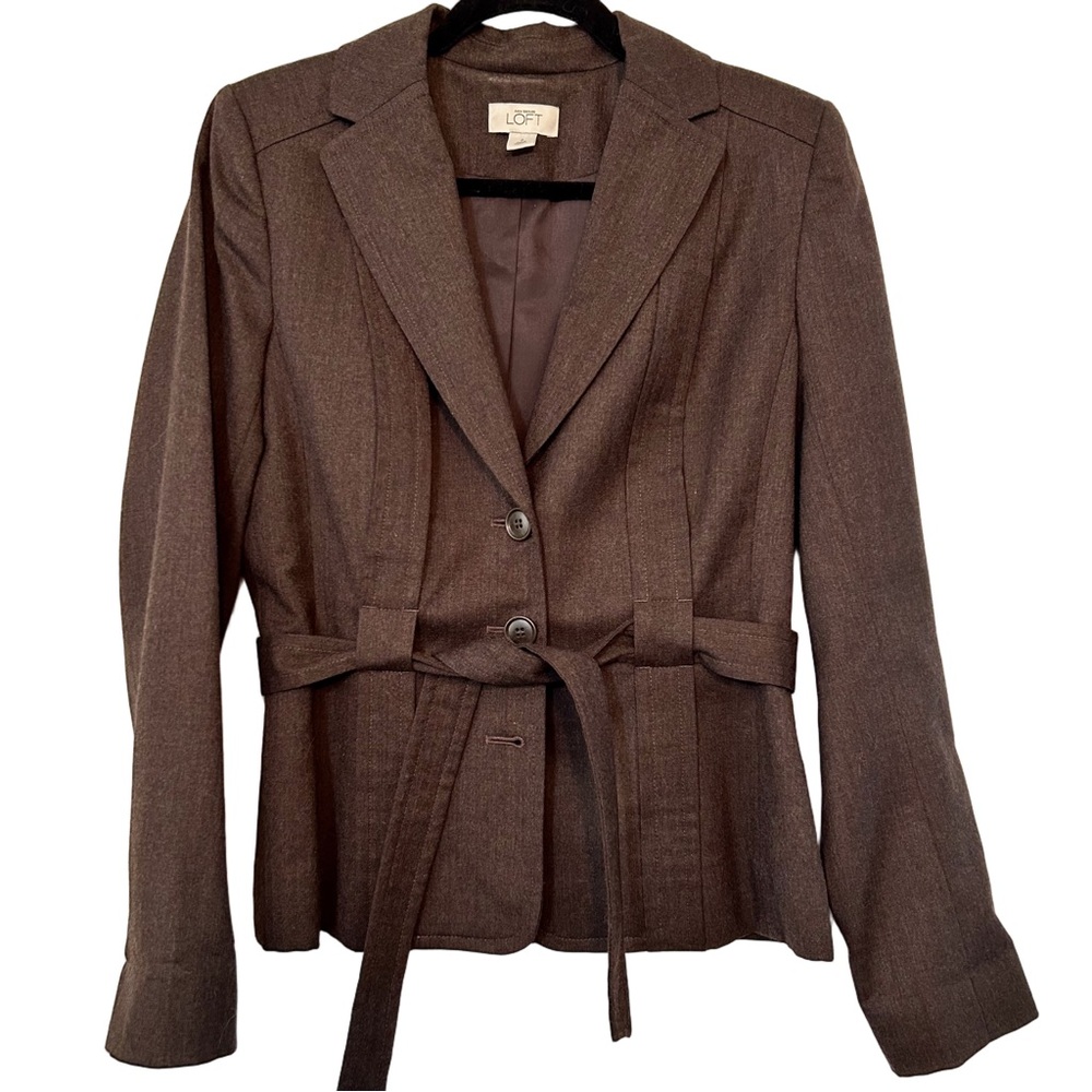 LOFT Brown Wool Belted Blazer with Tailored Fit Size 6